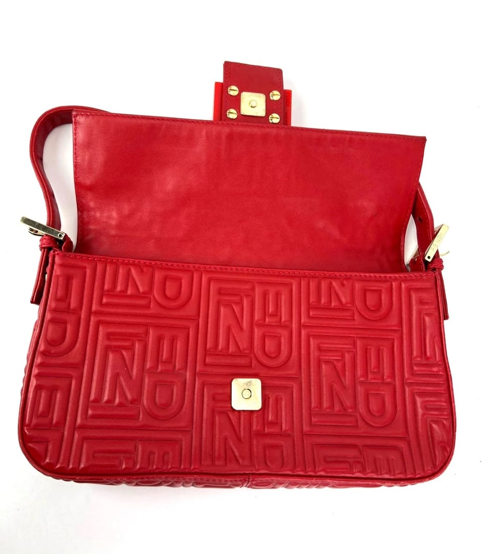 Fendi Red Leather Baugettte Shoulder Clutch Bag - 9