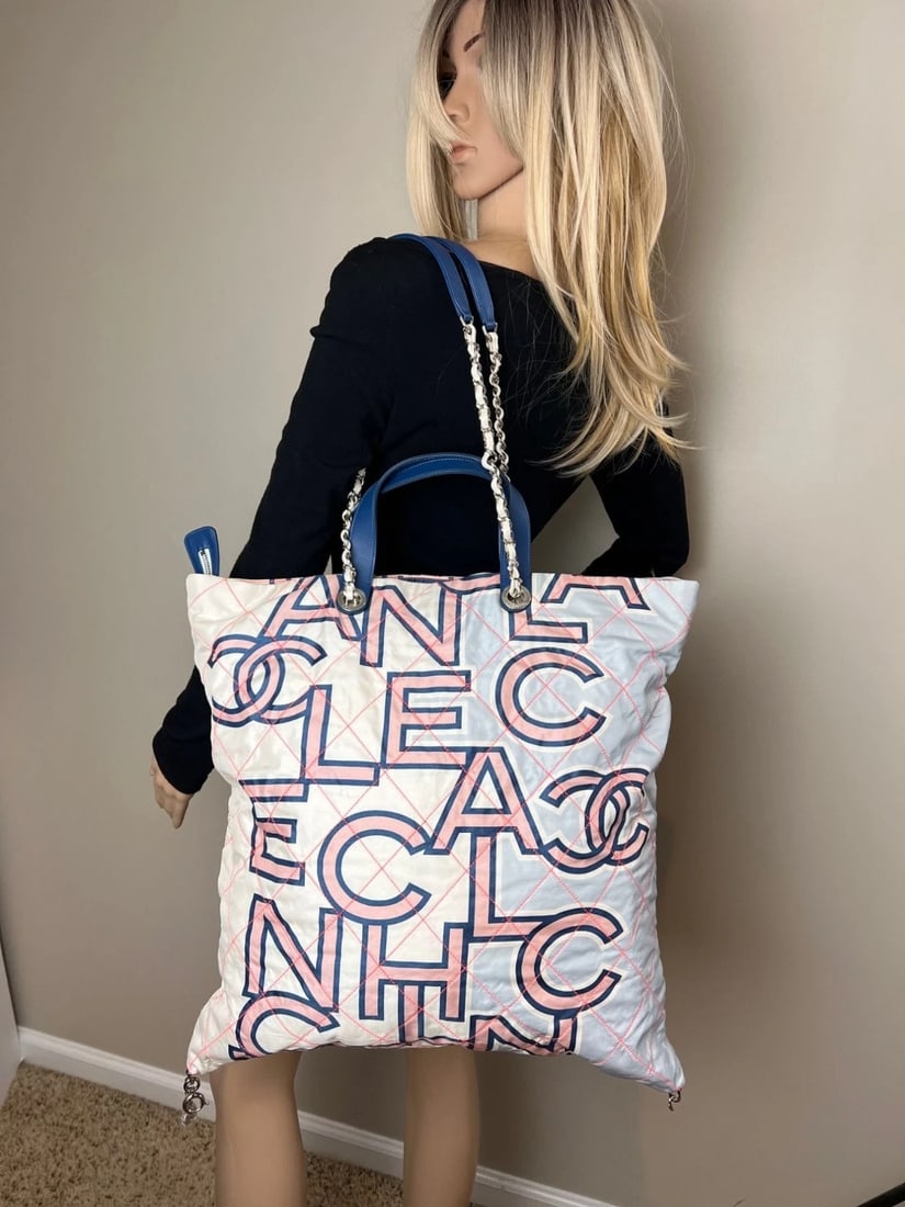 Chanel Nylon Multicolor Stitched Printed Logo Large Shopping Bag - 13