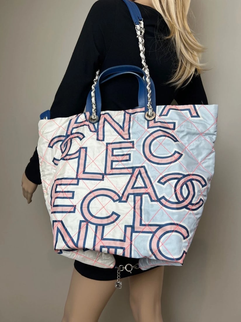 Chanel Nylon Multicolor Stitched Printed Logo Large Shopping Bag - 14