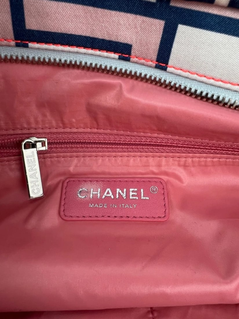 Chanel Nylon Multicolor Stitched Printed Logo Large Shopping Bag - 7