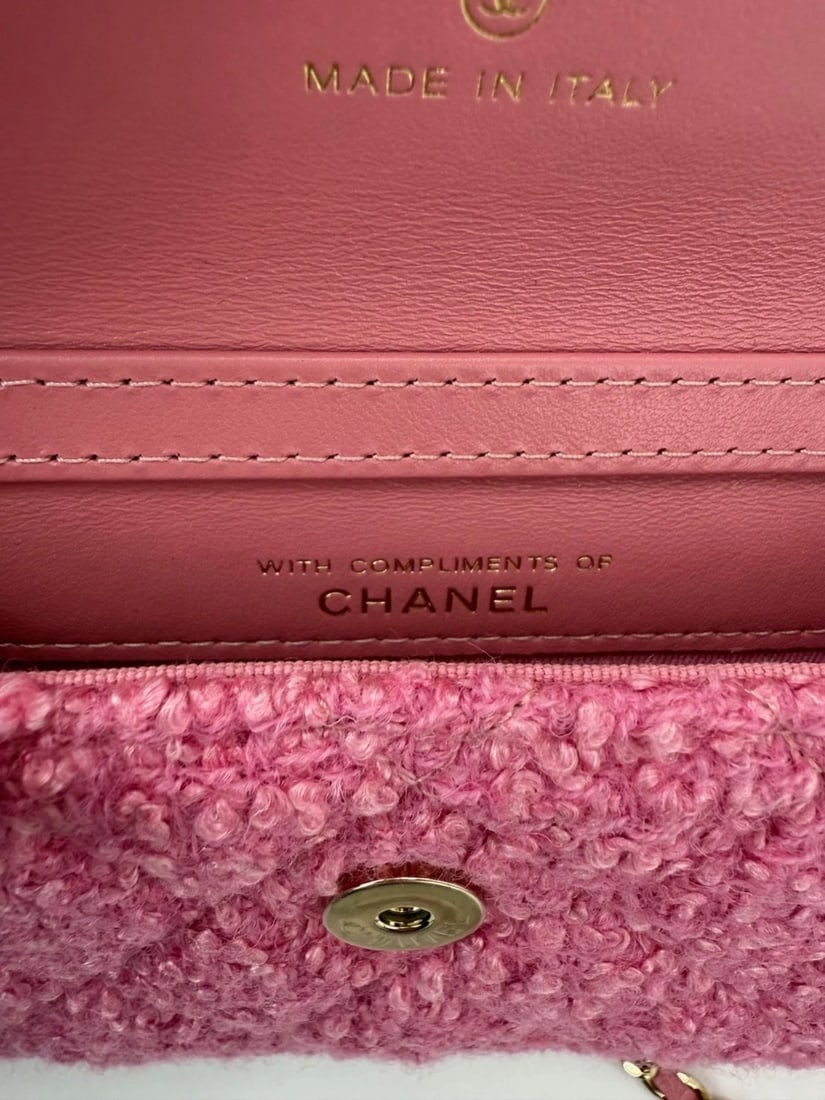 Chanel Tweed Quilted Mini Flap Pink Chain Waist Shoulder Bag - 13