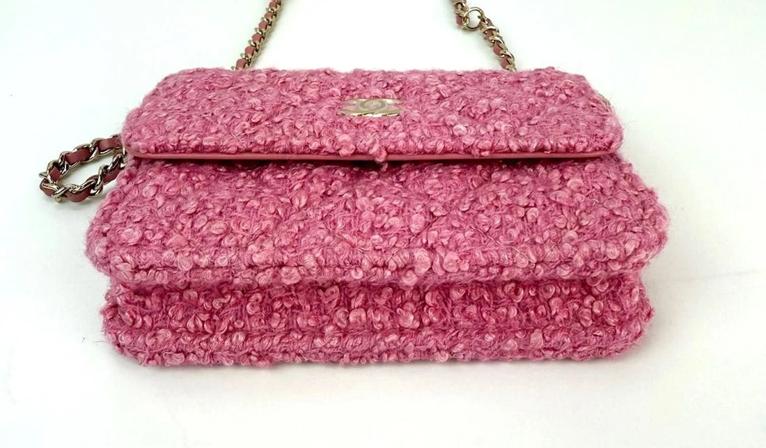 Chanel Tweed Quilted Mini Flap Pink Chain Waist Shoulder Bag - 4