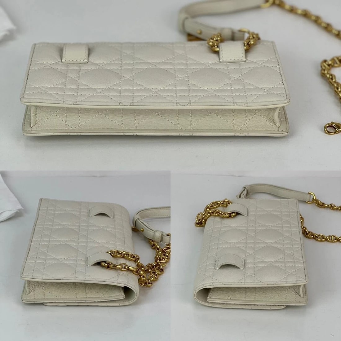Christian Dior Caro Cannage White Leather Belt Bag Clutch - 4