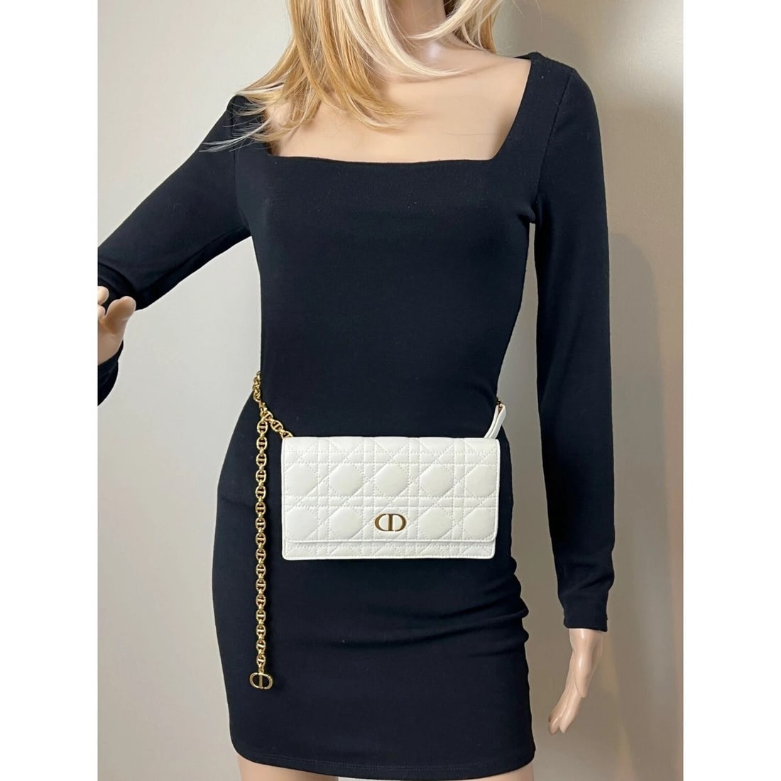 Christian Dior Caro Cannage White Leather Belt Bag Clutch - 5