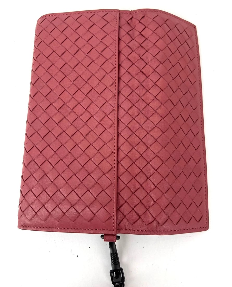 Bottega Veneta Intrecciato Pink Leather Flap Wallet Wristlet - 10