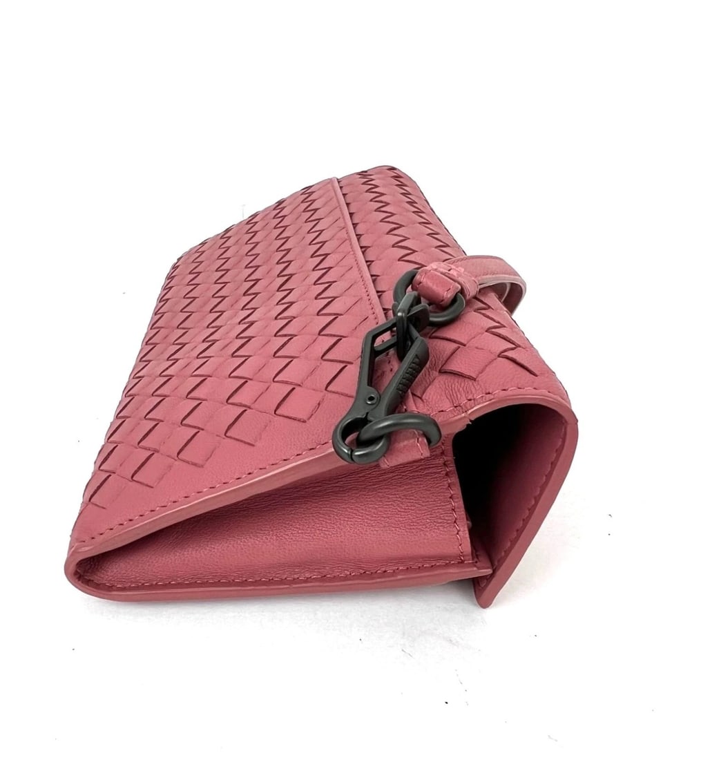 Bottega Veneta Intrecciato Pink Leather Flap Wallet Wristlet - 12