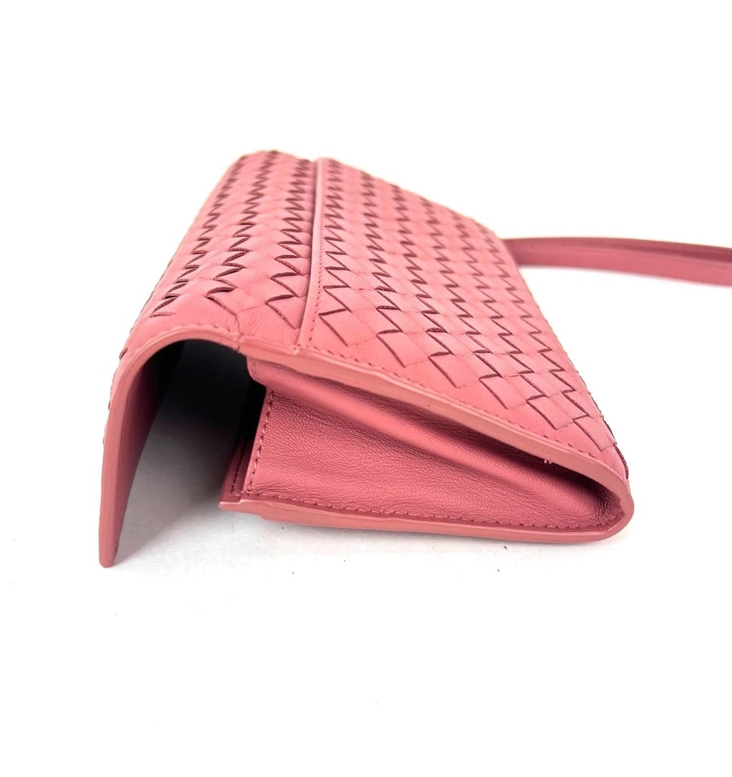 Bottega Veneta Intrecciato Pink Leather Flap Wallet Wristlet - 13