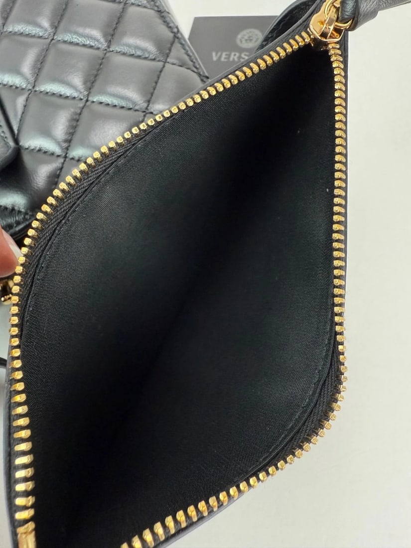 Versace Gianni Nappa Quilted Medusa Black Leather Tote Bag - 9