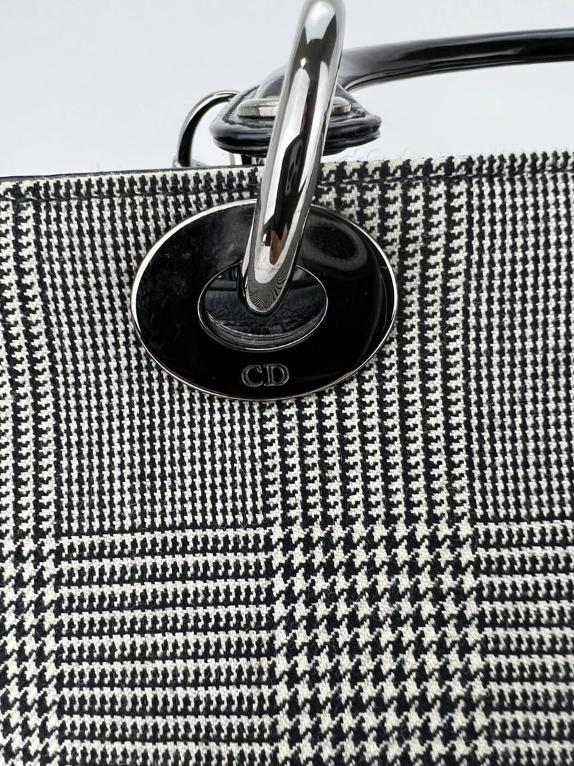 Christian Dior Large Lady Black Patent Leather Canvas Bag - 5