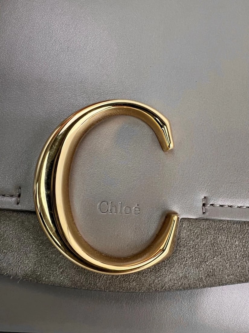 Chloe Shiny Calfskin Suede Small C Motty Gray Shoulder Bag - 14