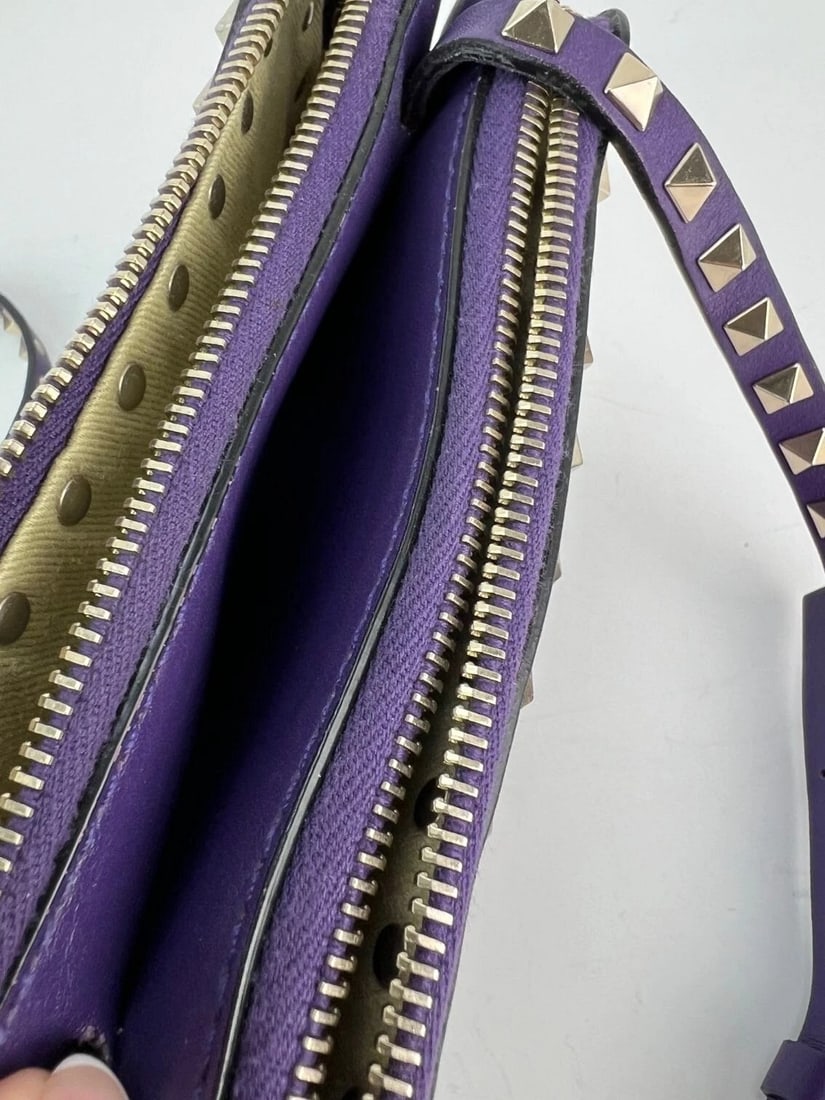 Valentino Rockstud Double Zip Purple Leather Crossbody Bag - 6