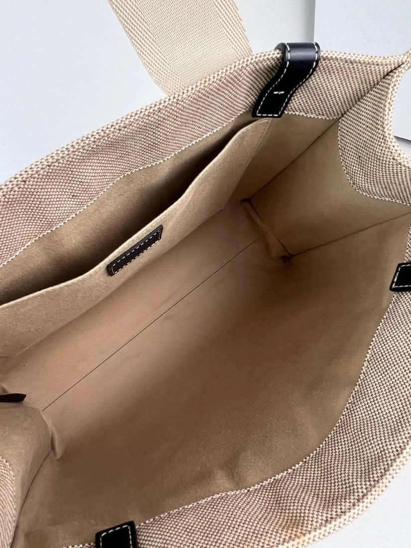Chloe Woody Ribbon Medium Cotton Calfskin Beige Tote Bag - 9