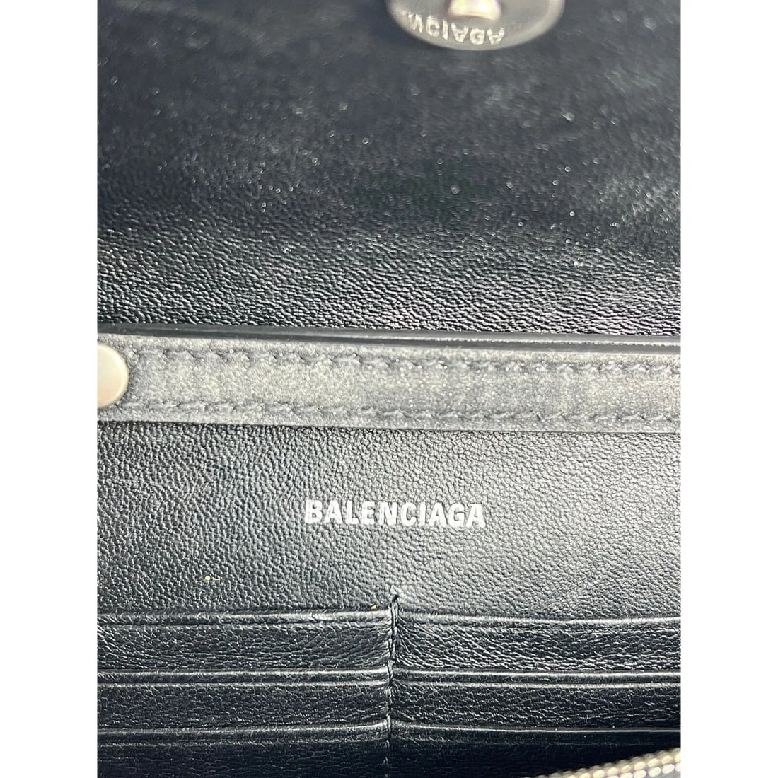 BALENCIAGA Hourglass Wallet On Chain Black Glitter Clutch Shoulder Bag - 7