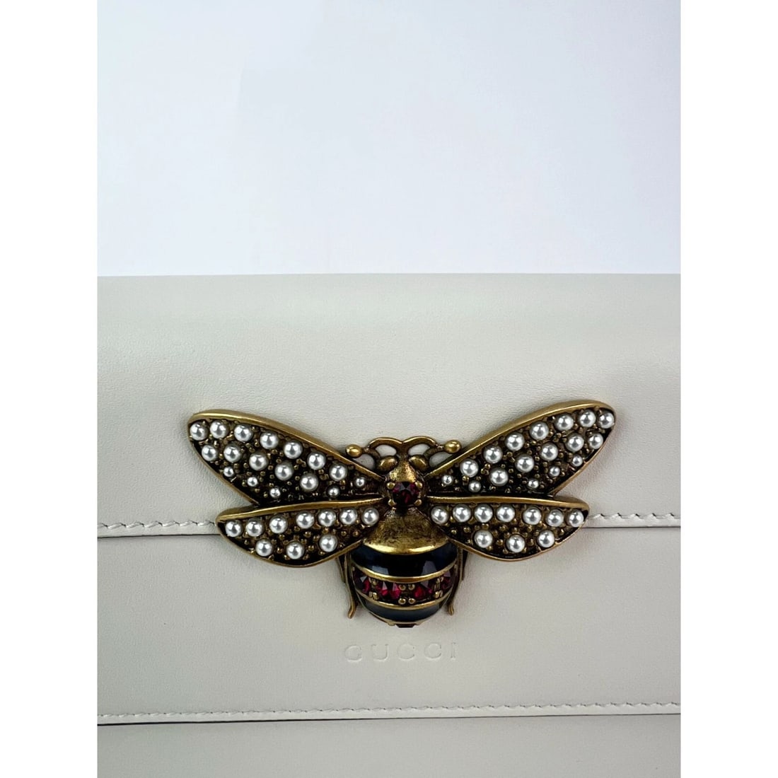 Gucci Queen Margaret Bee Wallet on a Chain Mystic White Clutch - 8