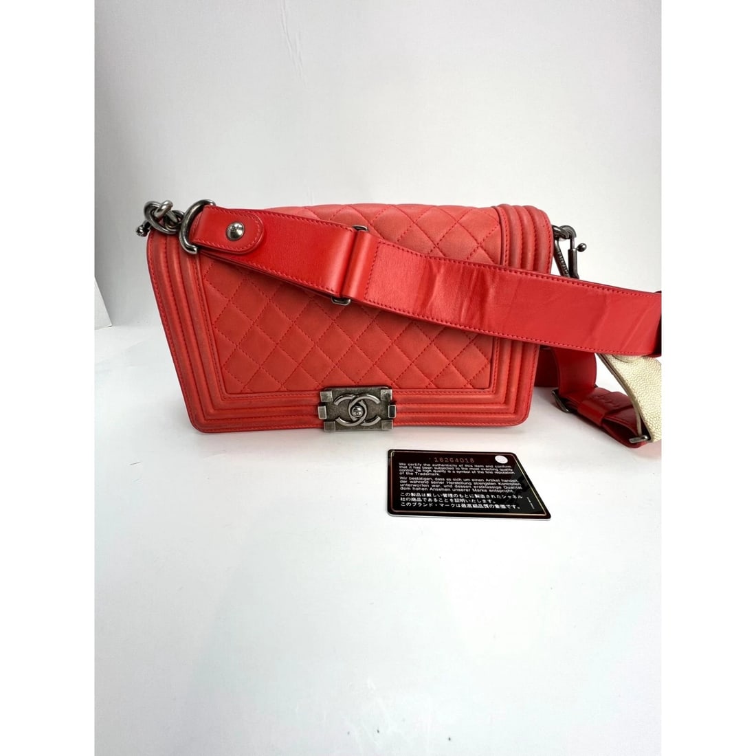 CHANEL Lambskin Quilted Medium Boy Red Flap Bag - 16