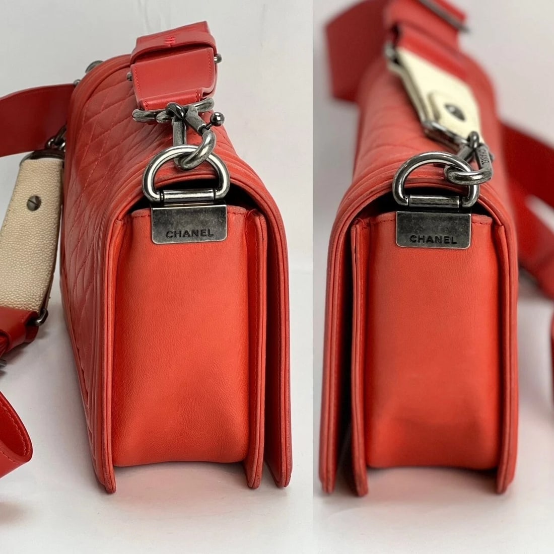 CHANEL Lambskin Quilted Medium Boy Red Flap Bag - 9
