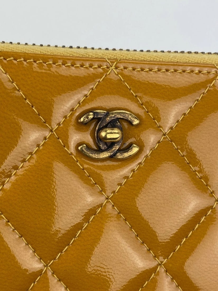 Chanel Quilted Yellow Patent Leather Brilliant Zip Around Wallet - 6