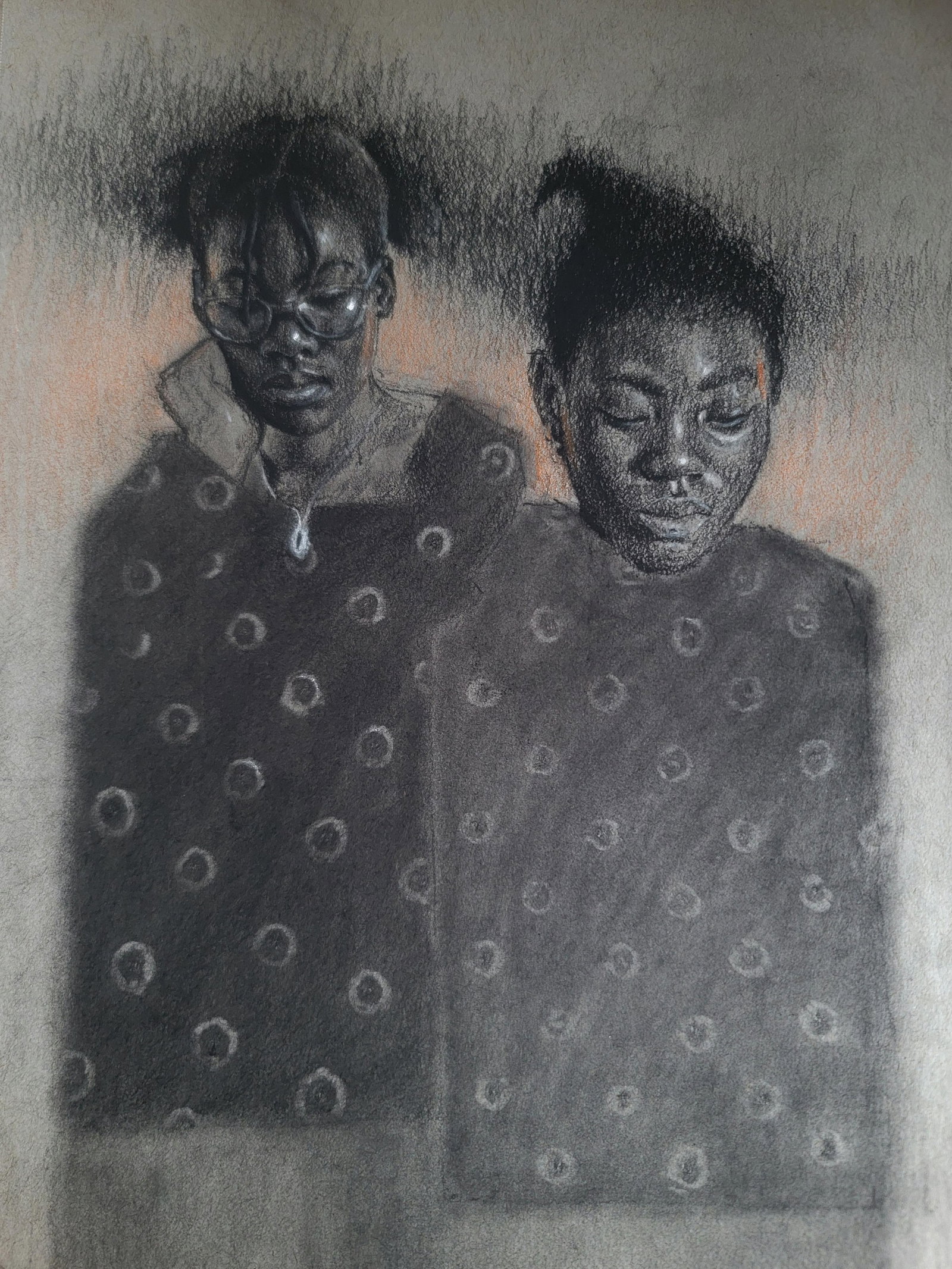 Damilola Ilori, Quiet Time - 21st Century, Contemporary, Figurative Portrait Drawing, Two Women, - 2