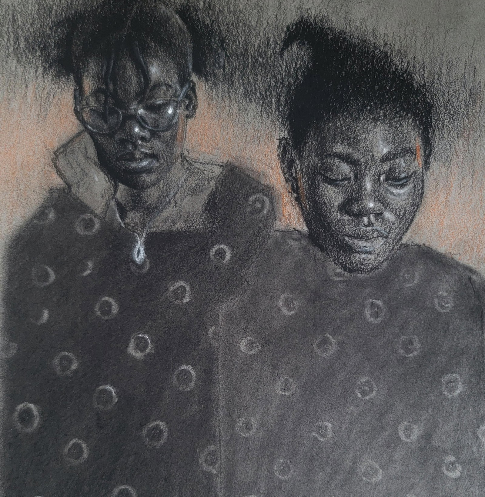 Damilola Ilori, Quiet Time - 21st Century, Contemporary, Figurative Portrait Drawing, Two Women, - 6