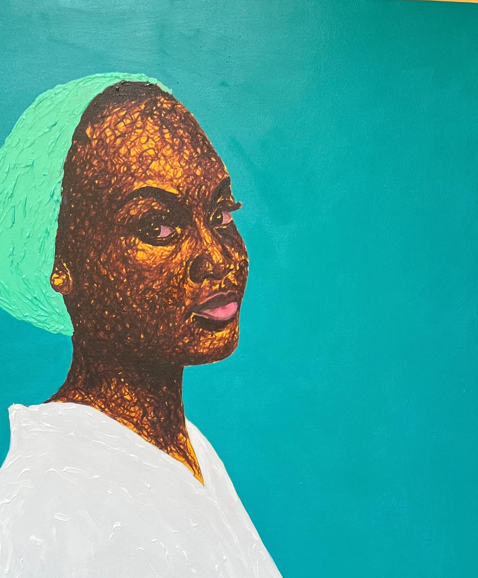 Daniel Owoeye, Untitled - 21st Century, Contemporary, Figurative Portrait, Woman on White, Blue, - 6