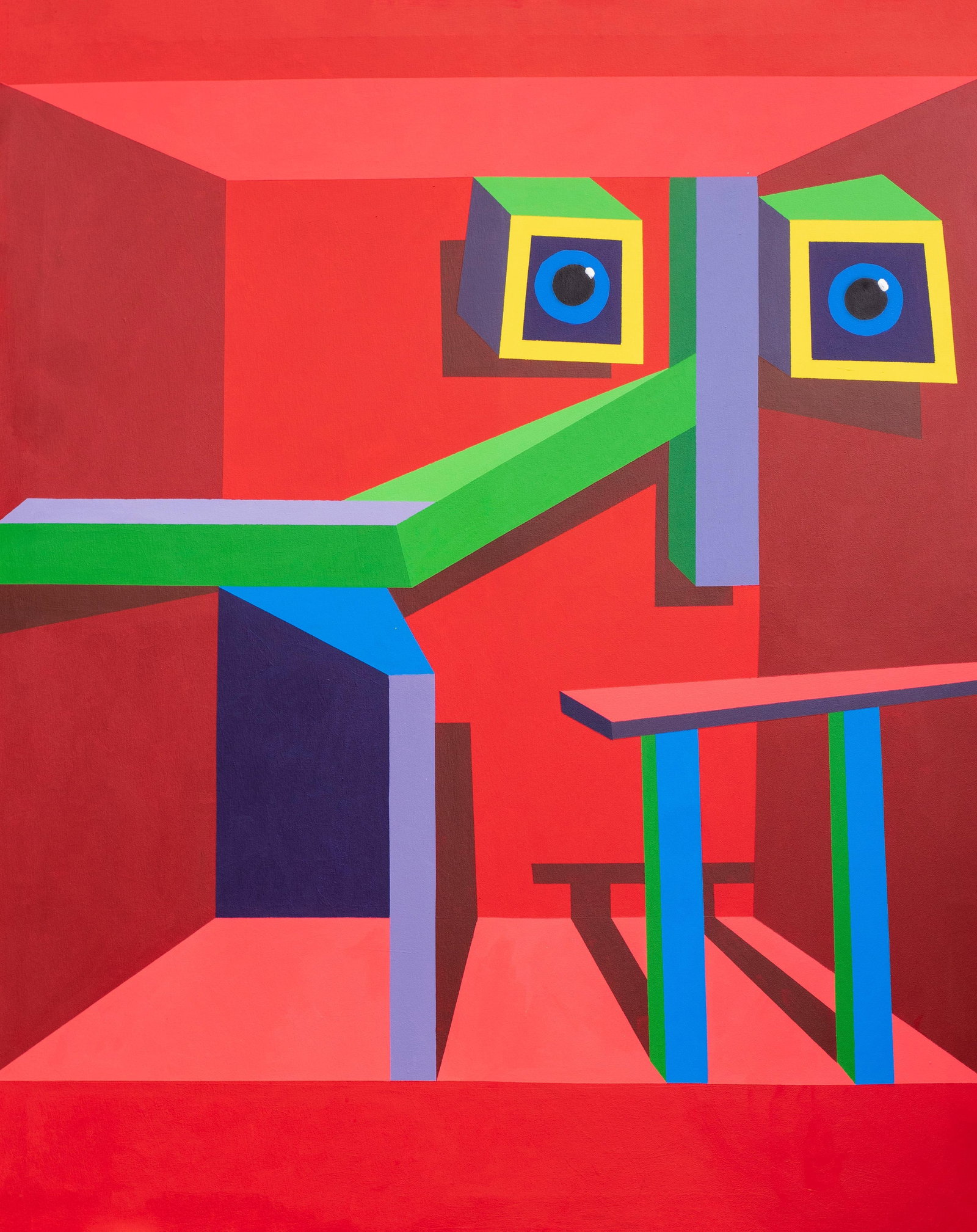 Chinedu Chidebe, Red Room Synergy -21st Century, Contemporary, Geometric Abstract, Interior Shape, - 9