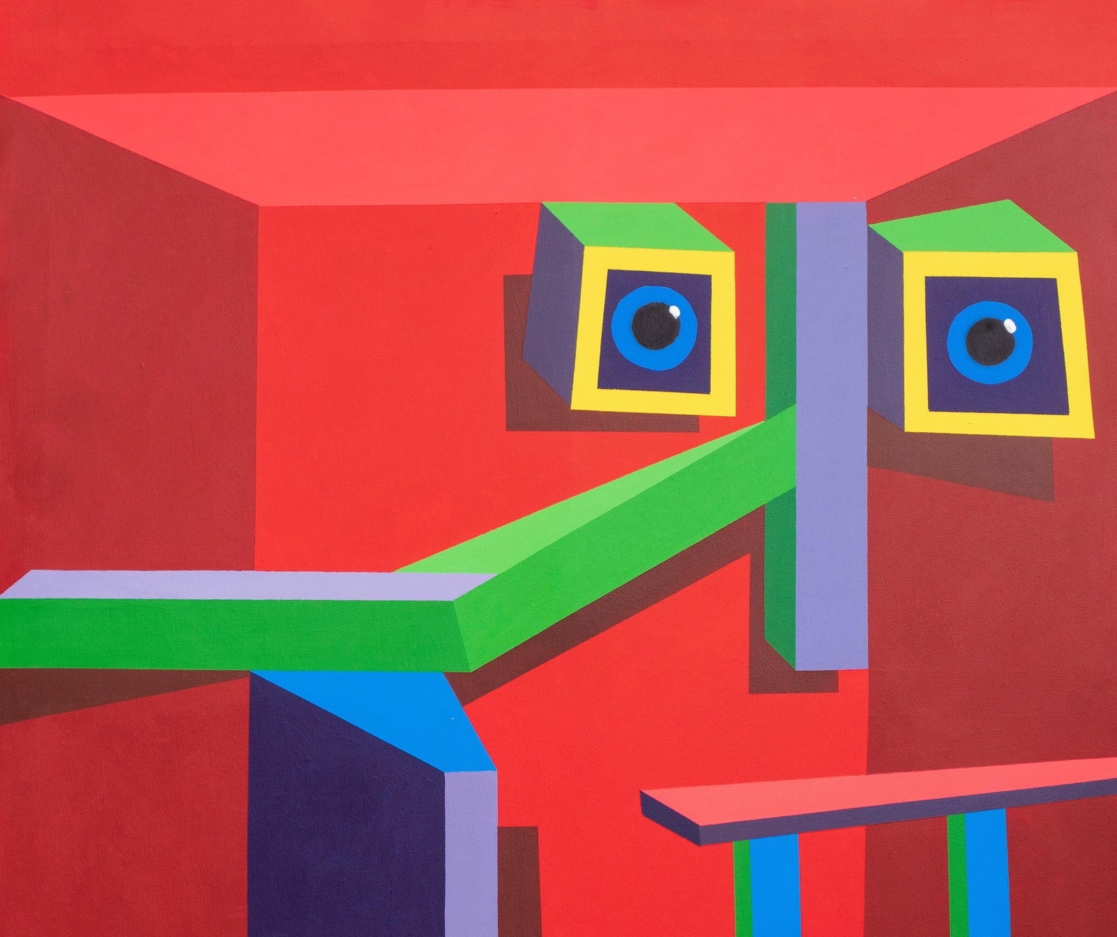 Chinedu Chidebe, Red Room Synergy -21st Century, Contemporary, Geometric Abstract, Interior Shape, - 2
