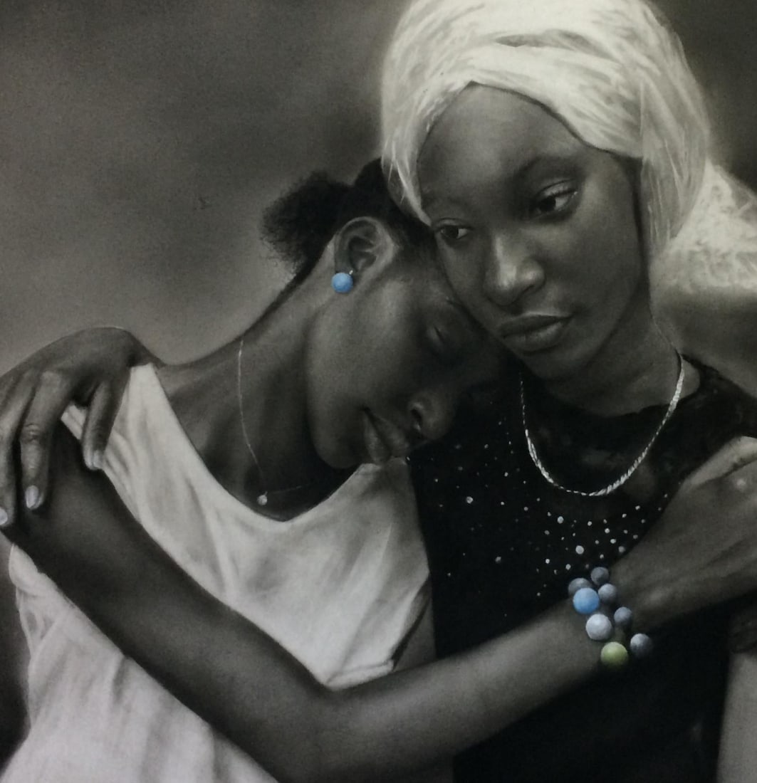 Sayeed Momoh, Sisters - 21st Century, Contemporary, Figurative Portrait, Love, Black and White, 2024 - 12