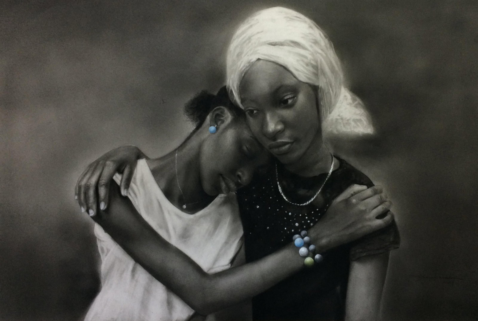 Sayeed Momoh, Sisters - 21st Century, Contemporary, Figurative Portrait, Love, Black and White, 2024 - 13