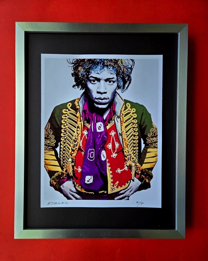 ALEXANDER DULAC Hand Signed Authentic Print | JIMMY HENDRIXLtd.Ed. of 10 COA: Up for Sale is this Beautiful and Elegant Hand Signed Authentic Giclee by renowned contemporary artist ALEXANDER DU LAC " JIMMY HENDRIX " The print is mounted and framed. The area covered by the whole