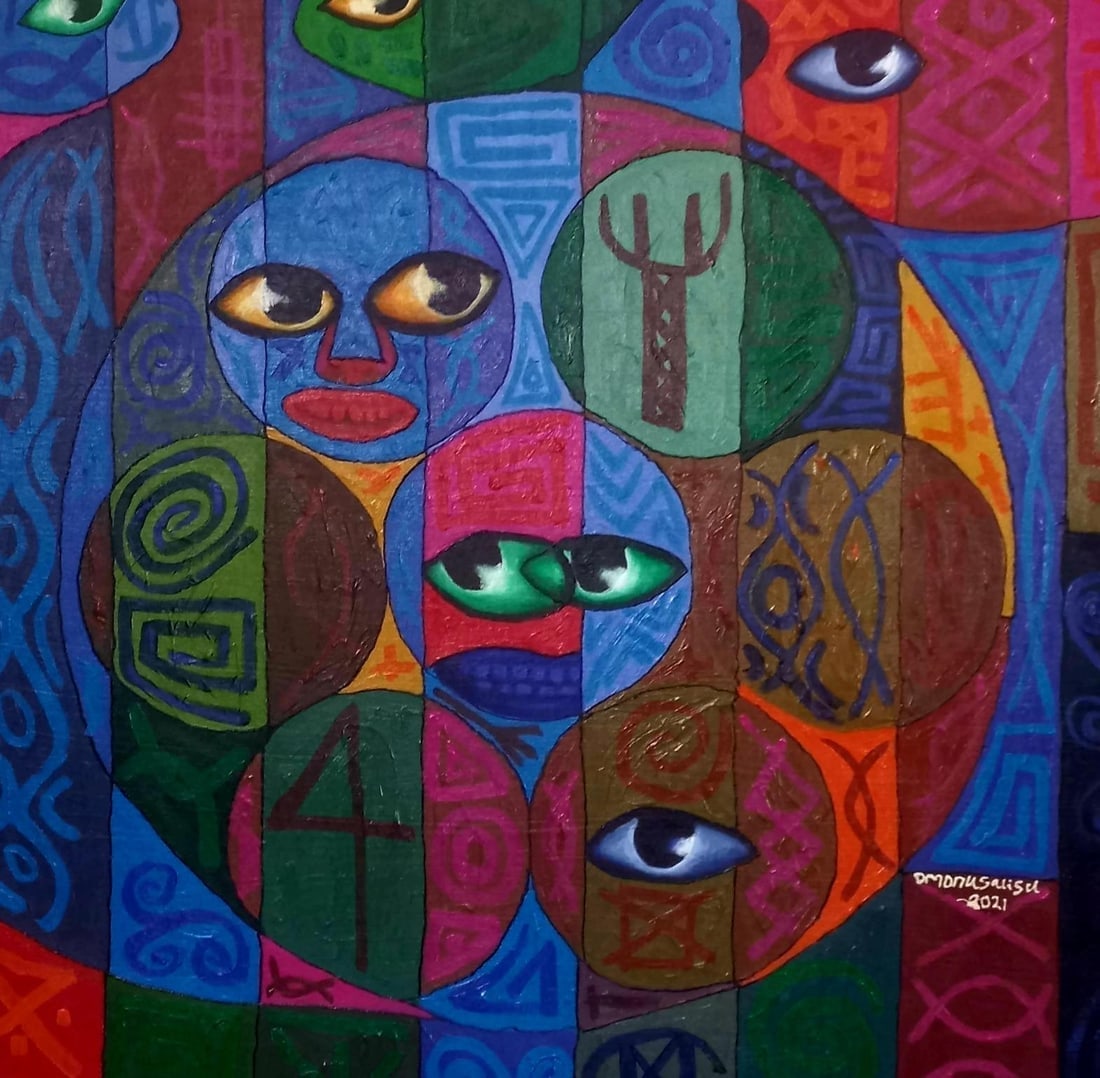 Omonu Salisu, Pallette Heads 1 -21st Century, Contemporary, Abstract Painting, Acrylic, People, 2021 - 10