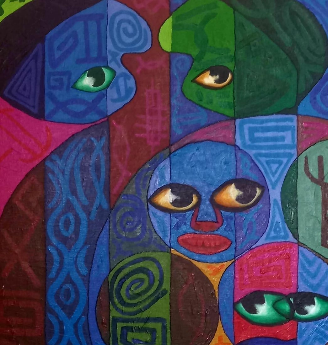 Omonu Salisu, Pallette Heads 1 -21st Century, Contemporary, Abstract Painting, Acrylic, People, 2021 - 12