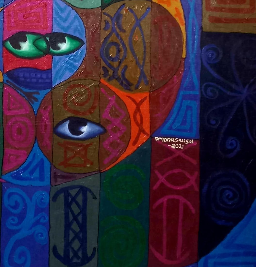 Omonu Salisu, Pallette Heads 1 -21st Century, Contemporary, Abstract Painting, Acrylic, People, 2021 - 15