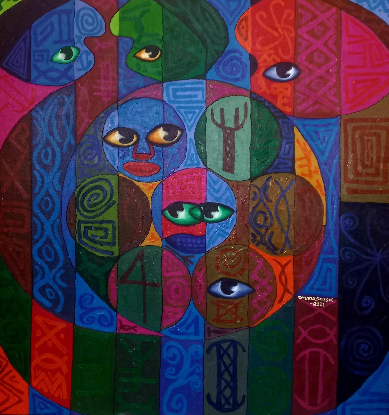 Omonu Salisu, Pallette Heads 1 -21st Century, Contemporary, Abstract Painting, Acrylic, People, 2021 - 5