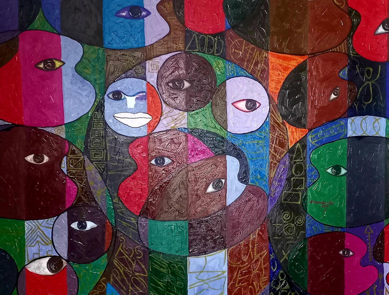 Omonu Salisu, Pallette Heads 2 -21st Century, Contemporary, Abstract Painting, Acrylic, People, 2021 - 10