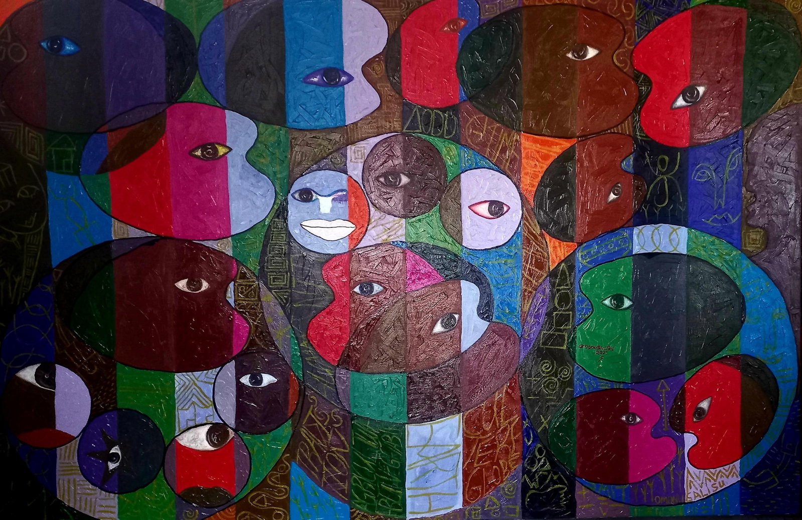 Omonu Salisu, Pallette Heads 2 -21st Century, Contemporary, Abstract Painting, Acrylic, People, 2021 - 11