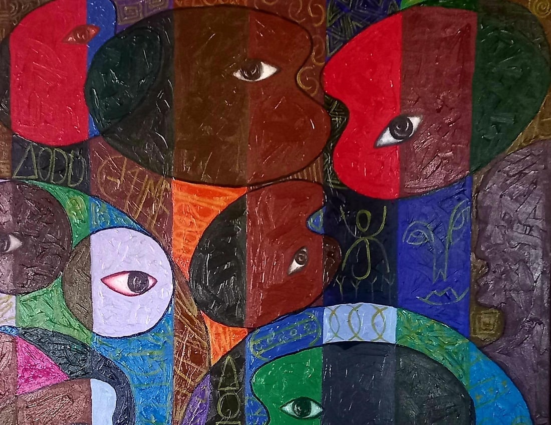 Omonu Salisu, Pallette Heads 2 -21st Century, Contemporary, Abstract Painting, Acrylic, People, 2021 - 13