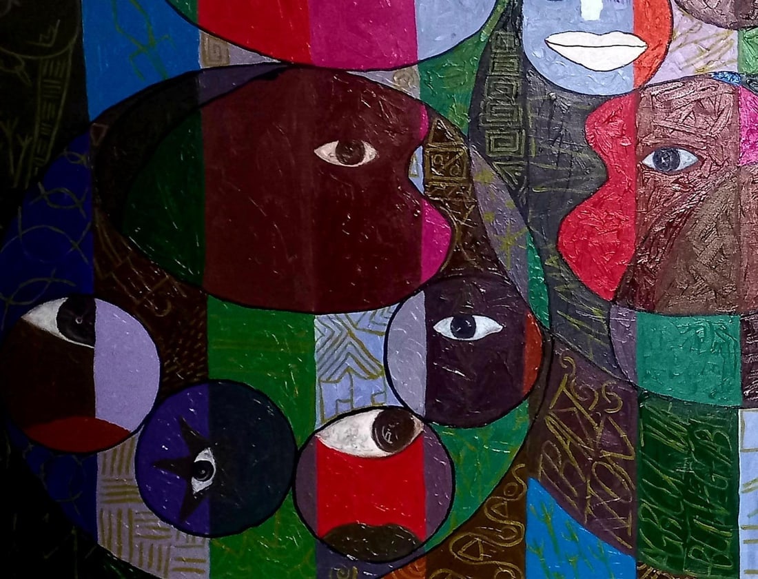 Omonu Salisu, Pallette Heads 2 -21st Century, Contemporary, Abstract Painting, Acrylic, People, 2021 - 2