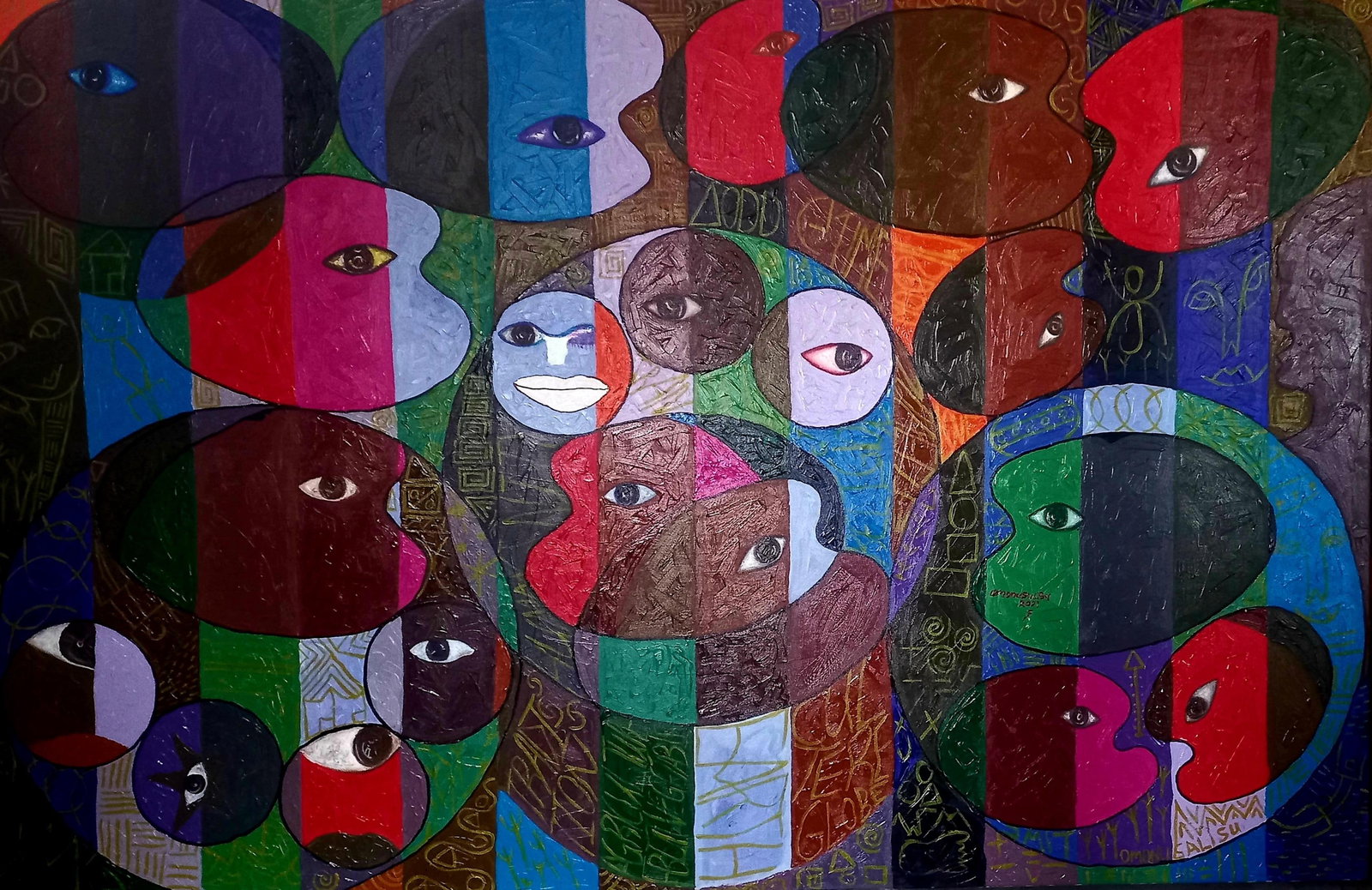 Omonu Salisu, Pallette Heads 2 -21st Century, Contemporary, Abstract Painting, Acrylic, People, 2021 - 5