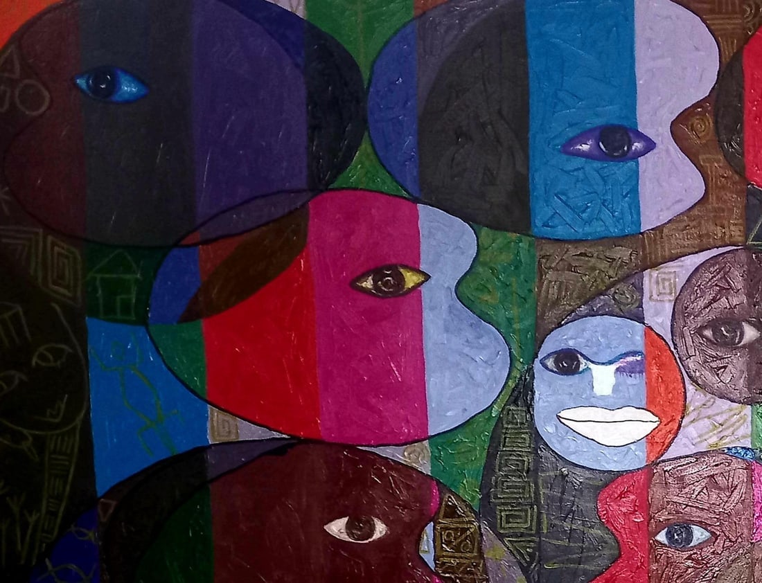 Omonu Salisu, Pallette Heads 2 -21st Century, Contemporary, Abstract Painting, Acrylic, People, 2021 - 6