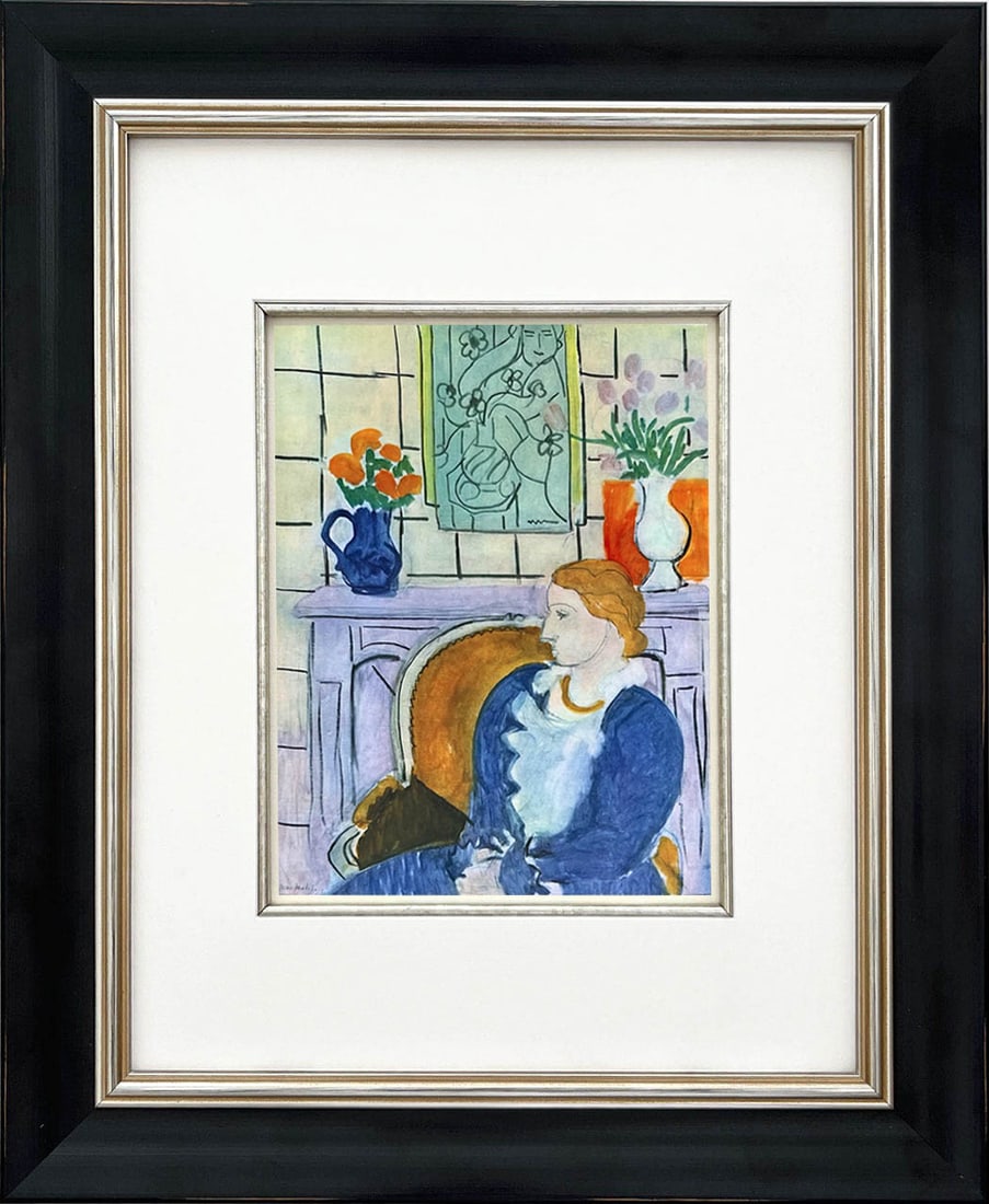 Matisse 18 Blue Dress in Ochre Arm-chair framed - 3
