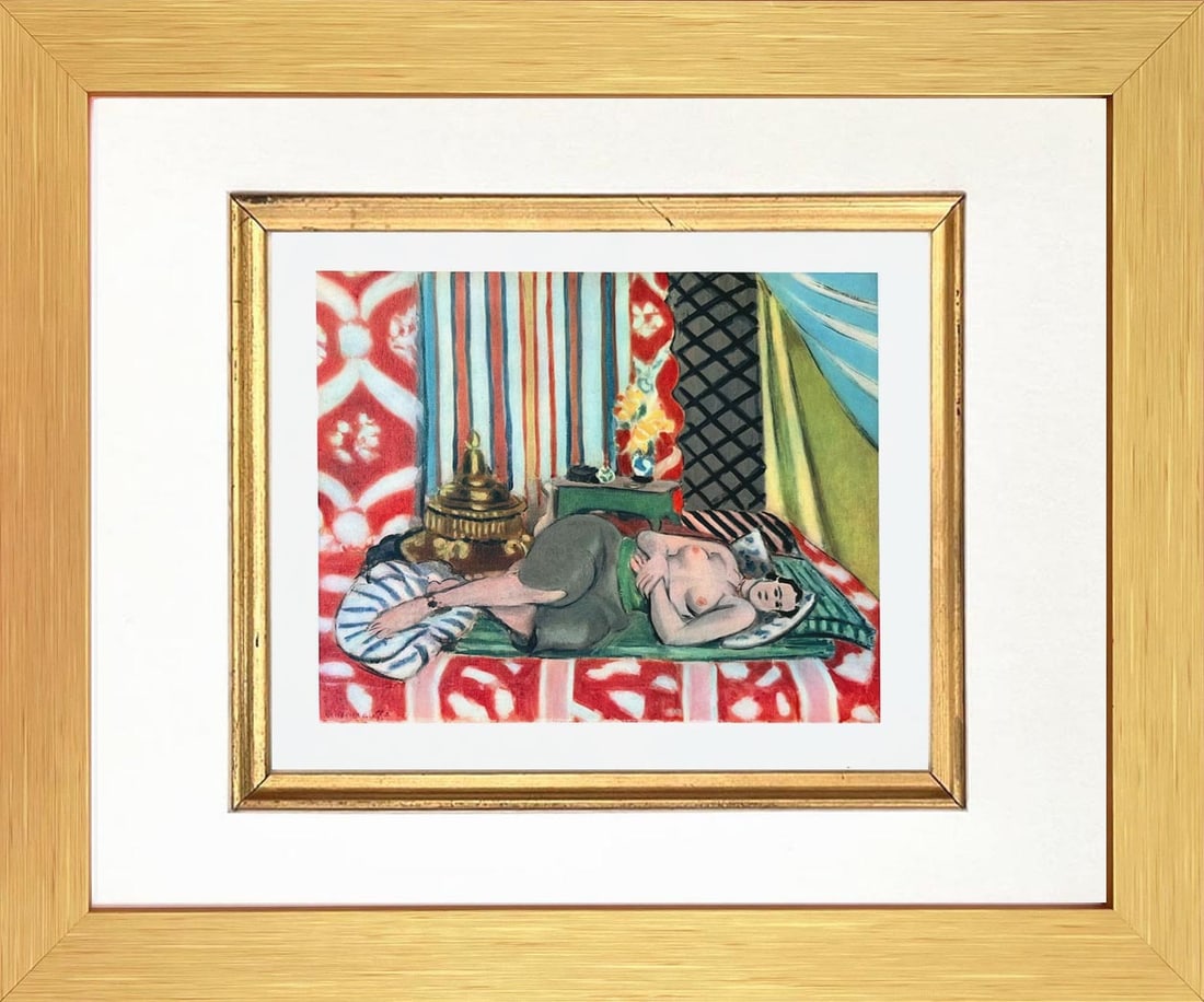 Matisse 14 Recumbent Odalisque with Silver Grey Trousers Framed: Title: Matisse 14 Recumbent Odalisque with Silver Grey Trousers Framed Description: Title: Recumbent Odalisque with Silver Grey Trousers Artist: Henri Matisse (After) Country: France Medium: Engraving