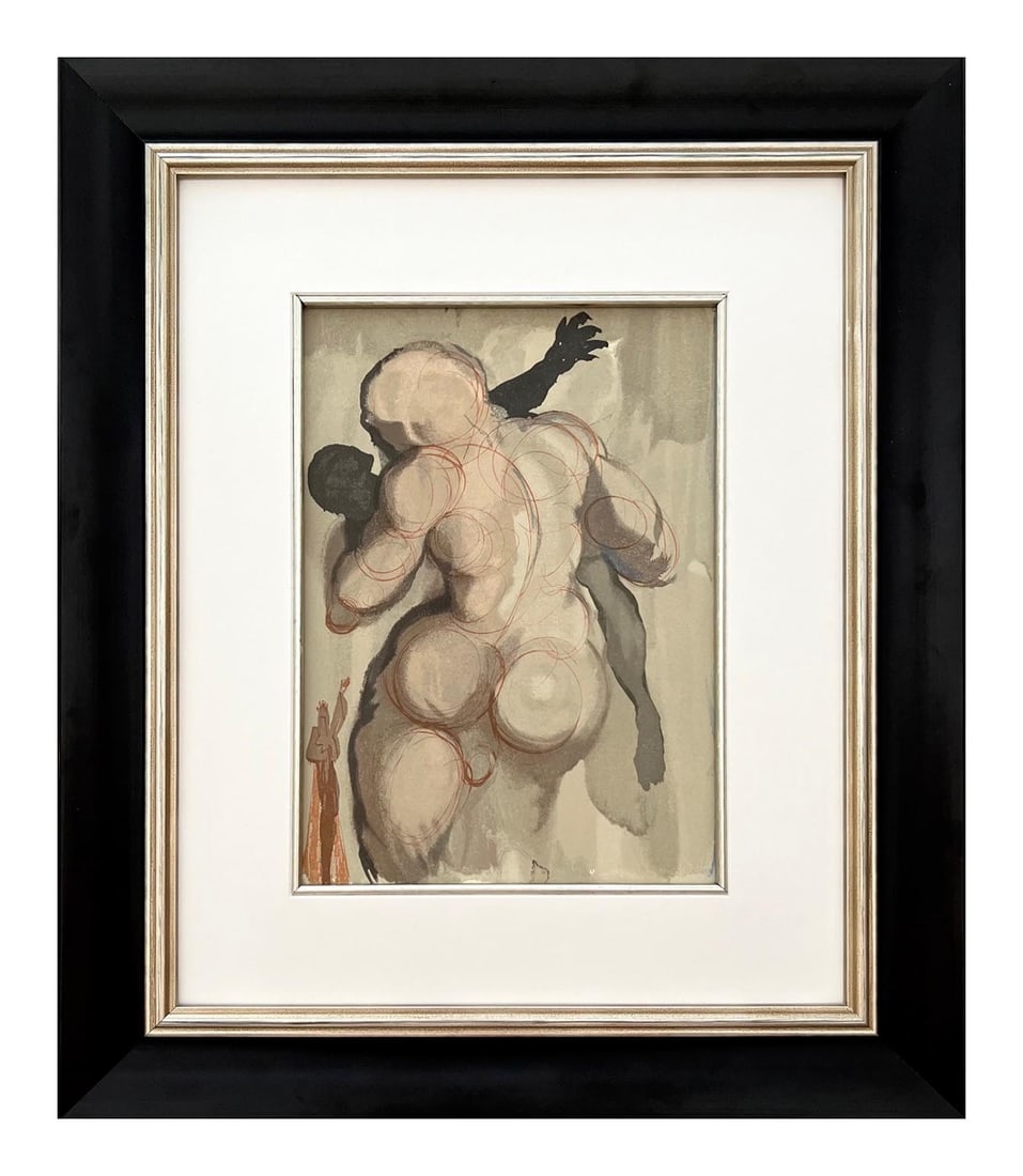 Salvador Dali Woodcut Purgatory 6 Death violence framed: Title: Salvador Dali Woodcut Purgatory 6 Death violence framed Description: Artist: Salvador Dali Country: Spain Title: Death violence - Purgatory 6 Provenance: Suite Divine Comedy numbered Medium: Or