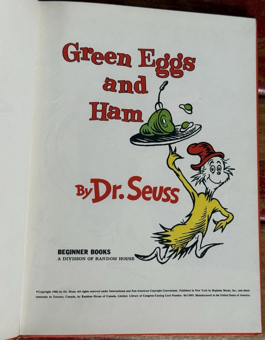 Vintage GREEN EGGS AND HAM by Dr. SEUSS 1960 Book Club 1st Edition/1st Hardcover - 2
