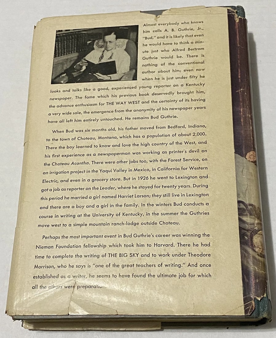 THE WAY WEST by A.B. Guthrie Jr 1949 HC/DJ 1st Edition Book Club - 6