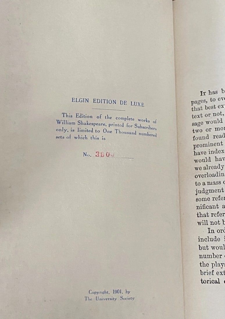 Shakespeare’s Works Elgin Ed. Deluxe Vol. XX Index 1901 #360/1000 Morris - 3