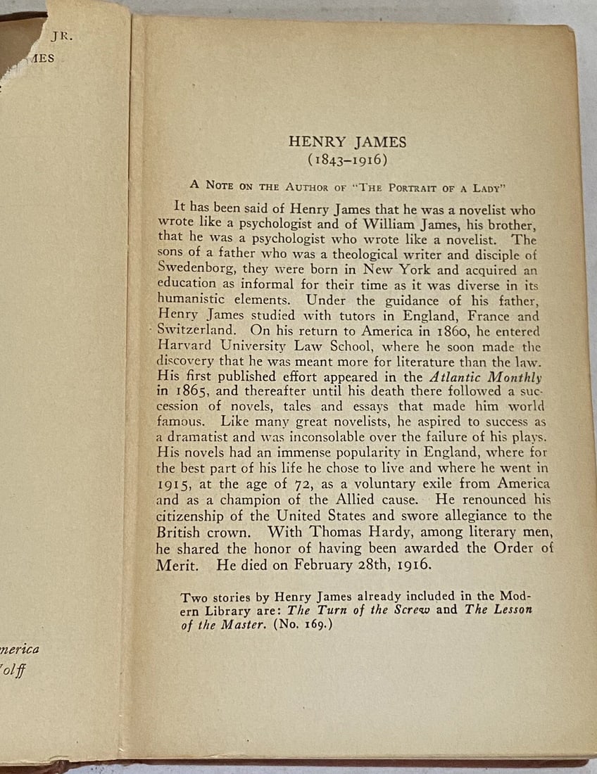 THE PORTRAIT OF A LADY James, Henry Early Modern Library Edition 1930’s HC - 11