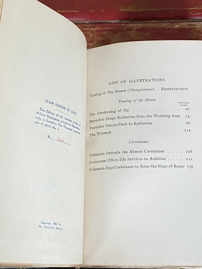 Shakespeare’s Works Elgin Ed.DeluxeVol X 1901 #306/1000 TamingOfShrew,Coriolanus - 5