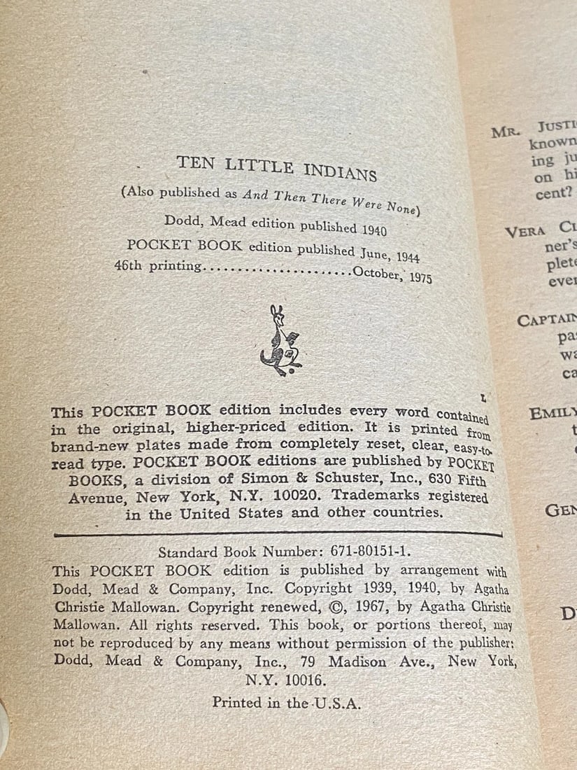 Agatha Christie Ten Little Indias Vintage Paperback 1975 Movie Tie-In - 6