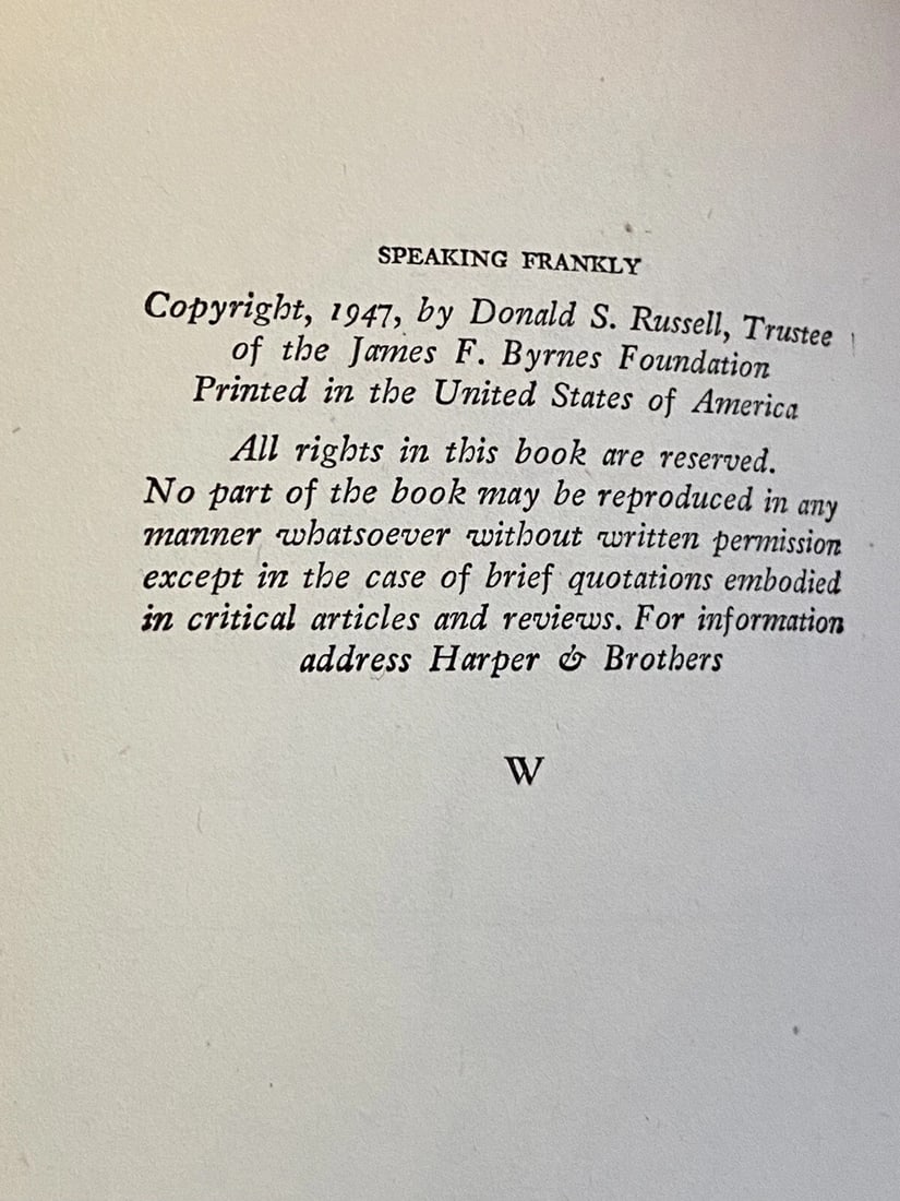 Speaking Frankly James F Byrnes 1947 1st Edition Illustrated Hardcover Harper - 5
