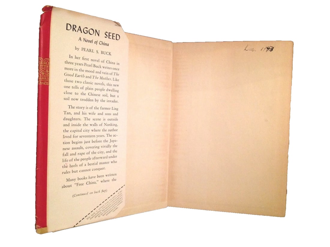 DRAGON SEED Pearl S. Buck HC w DJ 1st Edition Very Good Condition Sun Dial 1942 - 10